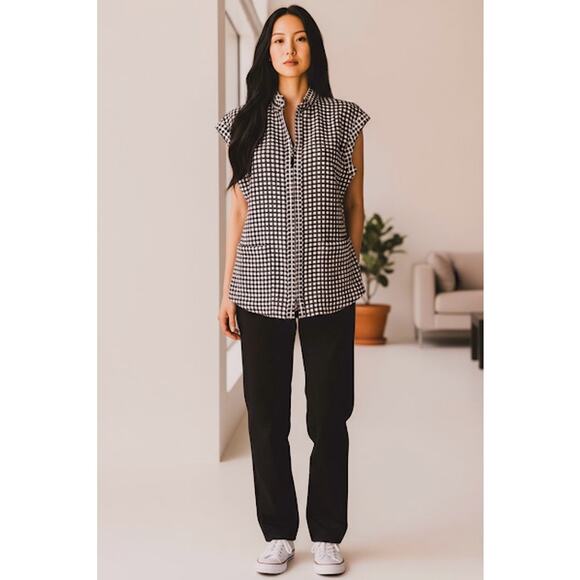 Worth Zip Front Checkered Vest with Front Pockets. Taupe & Cream, Sz 10 - Picture 1 of 6